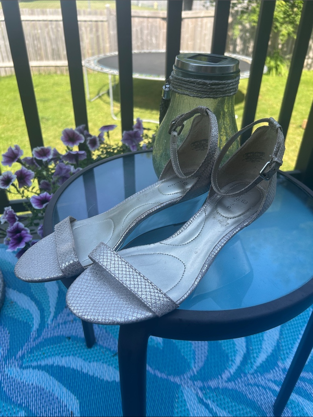 Women's Ankle-Strap Open-Toe Sandals in Shimmery Metallic